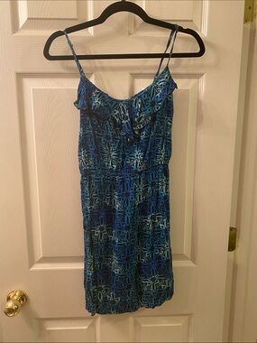 Blue Floral Print Spaghetti-Strap Mini Dress